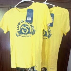 Life is Good Crusher Tee Womens Small Shirt SLOTH Take it Slow NWT SET OF TWO